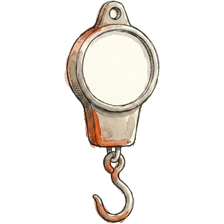 Ink sketch: a hanging spring luggage scale